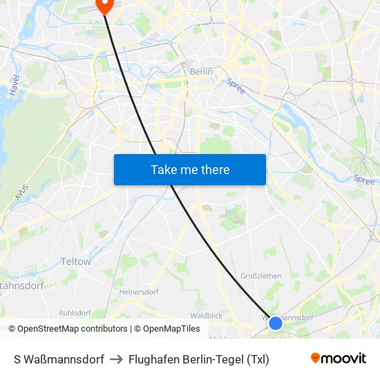 S Waßmannsdorf to Flughafen Berlin-Tegel (Txl) map