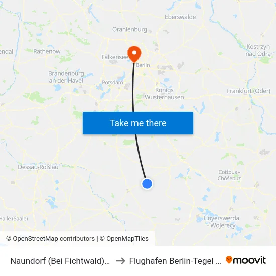 Naundorf (Bei Fichtwald) B 87 to Flughafen Berlin-Tegel (Txl) map