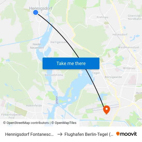 Hennigsdorf Fontaneschule to Flughafen Berlin-Tegel (Txl) map