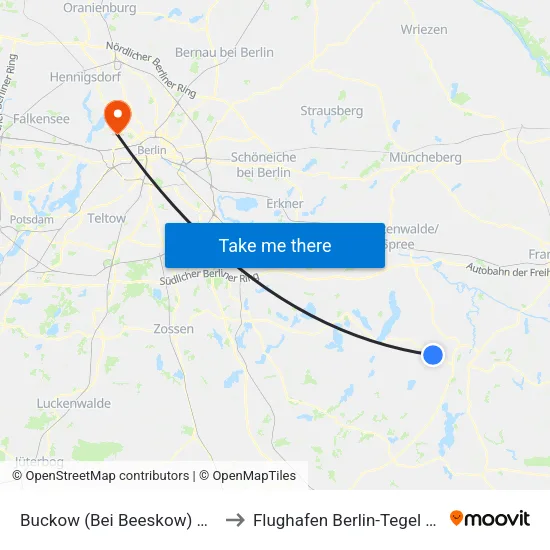 Buckow (Bei Beeskow) B246 to Flughafen Berlin-Tegel (Txl) map