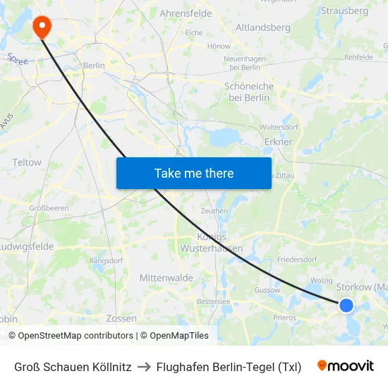 Groß Schauen Köllnitz to Flughafen Berlin-Tegel (Txl) map