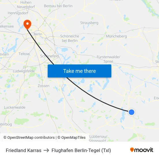 Friedland Karras to Flughafen Berlin-Tegel (Txl) map
