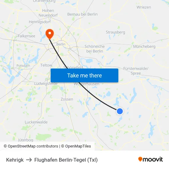 Kehrigk to Flughafen Berlin-Tegel (Txl) map