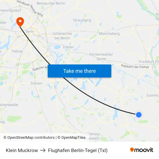 Klein Muckrow to Flughafen Berlin-Tegel (Txl) map