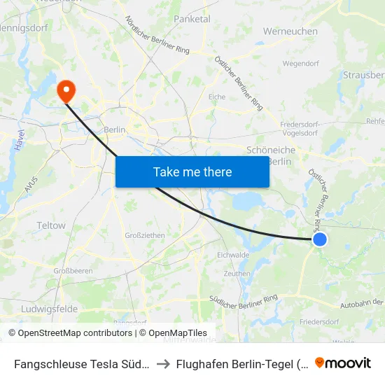 Fangschleuse Tesla Süd Bhf to Flughafen Berlin-Tegel (Txl) map