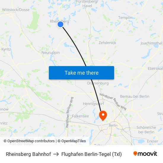 Rheinsberg Bahnhof to Flughafen Berlin-Tegel (Txl) map