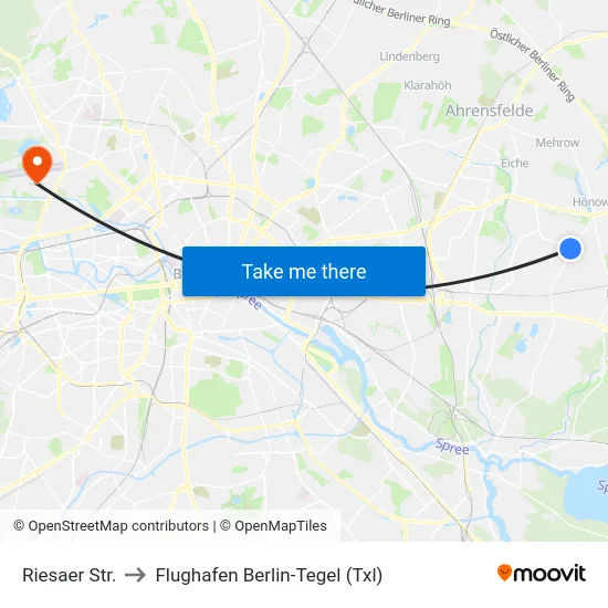 Riesaer Str. to Flughafen Berlin-Tegel (Txl) map