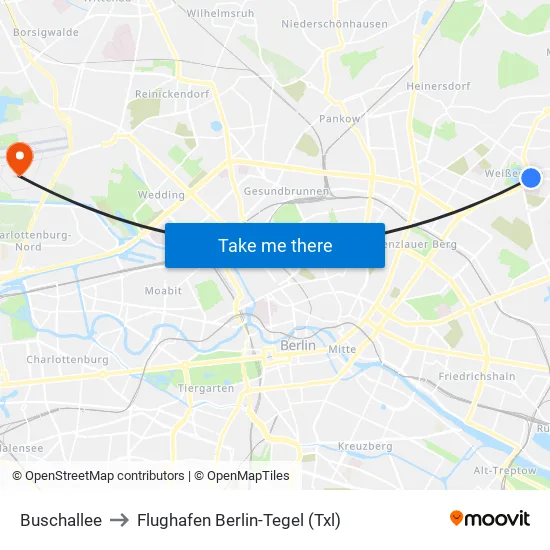 Buschallee to Flughafen Berlin-Tegel (Txl) map
