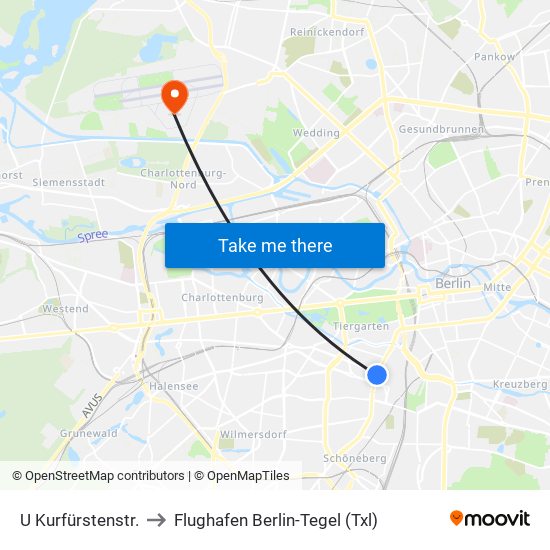 U Kurfürstenstr. to Flughafen Berlin-Tegel (Txl) map