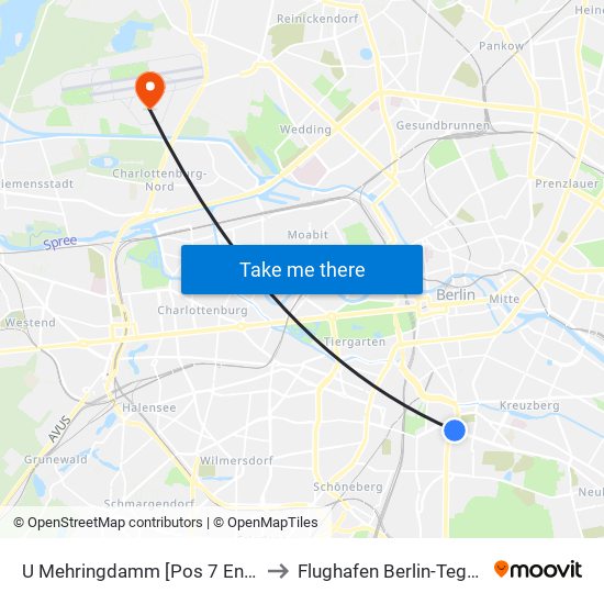 U Mehringdamm [Pos 7 Endstelle] to Flughafen Berlin-Tegel (Txl) map