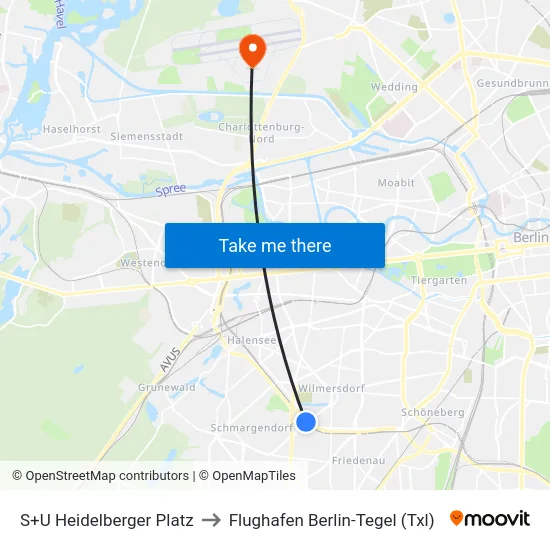 S+U Heidelberger Platz to Flughafen Berlin-Tegel (Txl) map