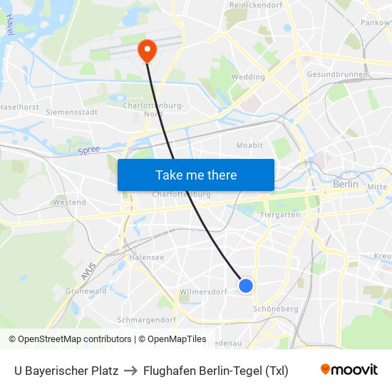 U Bayerischer Platz to Flughafen Berlin-Tegel (Txl) map