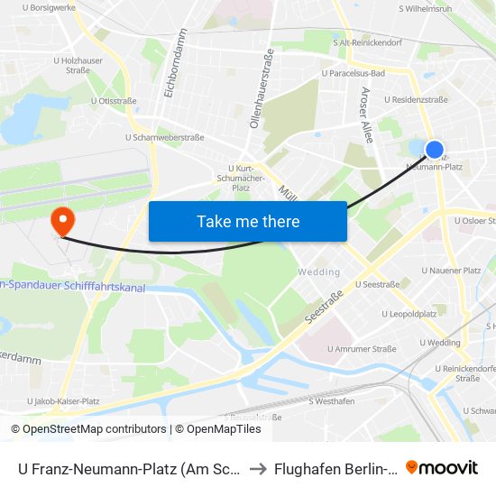 U Franz-Neumann-Platz (Am Schäfersee) (Berlin) to Flughafen Berlin-Tegel (Txl) map