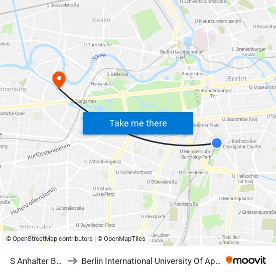 S Anhalter Bahnhof to Berlin International University Of Applied Sciences map