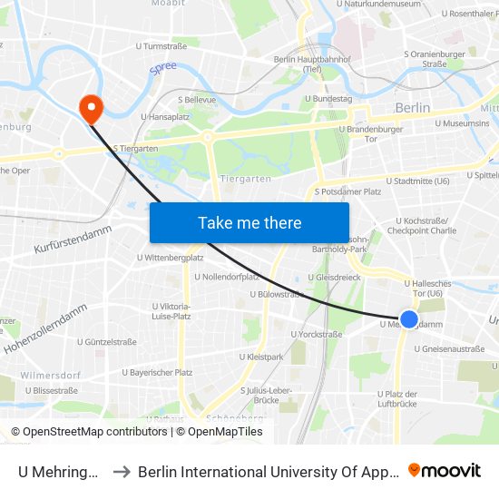 U Mehringdamm to Berlin International University Of Applied Sciences map