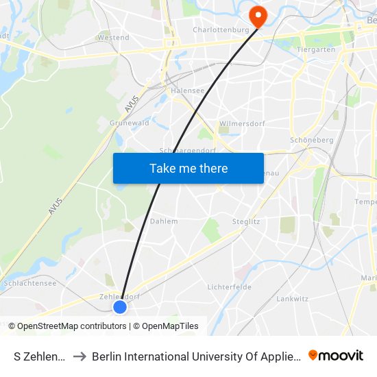 S Zehlendorf to Berlin International University Of Applied Sciences map