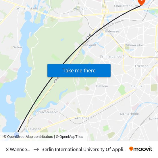 S Wannsee Bhf to Berlin International University Of Applied Sciences map