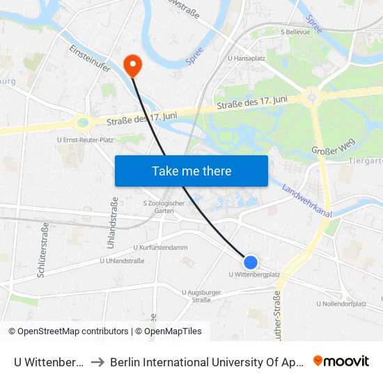 U Wittenbergplatz to Berlin International University Of Applied Sciences map