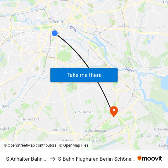 S Anhalter Bahnhof to S-Bahn-Flughafen Berlin-Schönefeld map