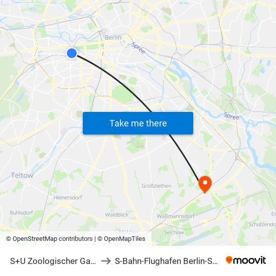 S+U Zoologischer Garten Bhf to S-Bahn-Flughafen Berlin-Schönefeld map