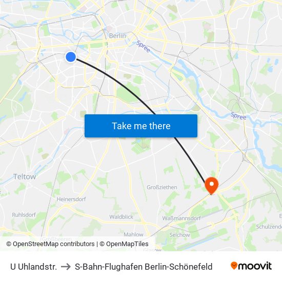 U Uhlandstr. to S-Bahn-Flughafen Berlin-Schönefeld map