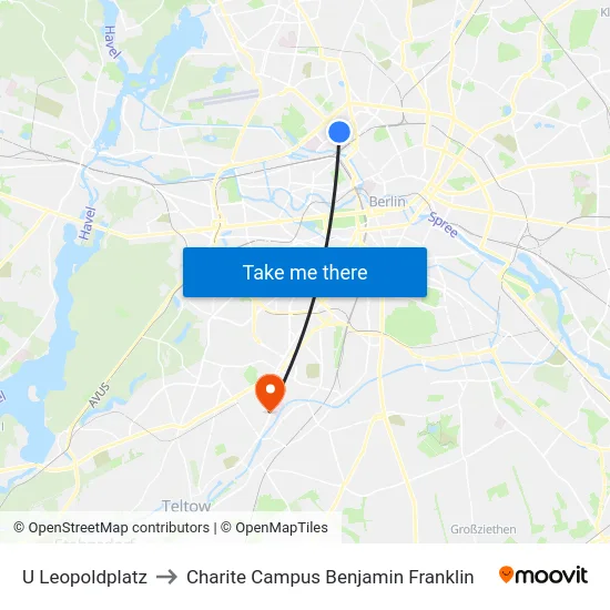 U Leopoldplatz to Charite Campus Benjamin Franklin map