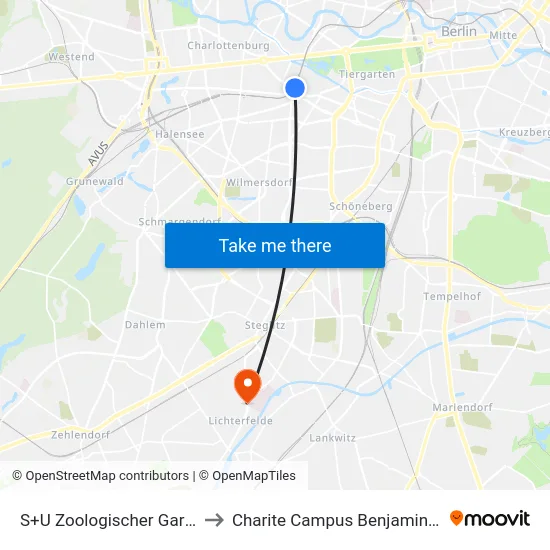 S+U Zoologischer Garten Bhf to Charite Campus Benjamin Franklin map