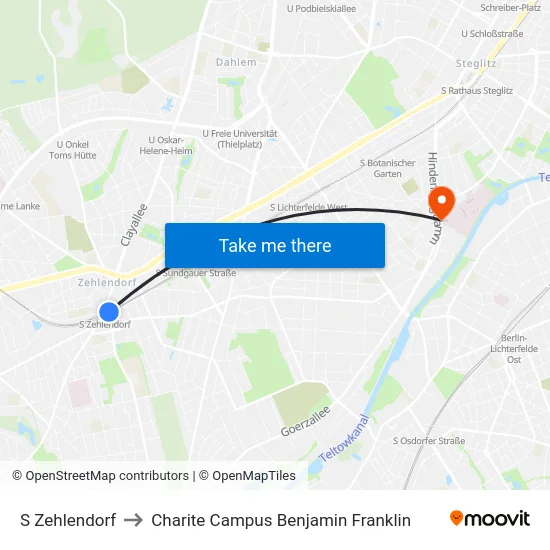 S Zehlendorf to Charite Campus Benjamin Franklin map
