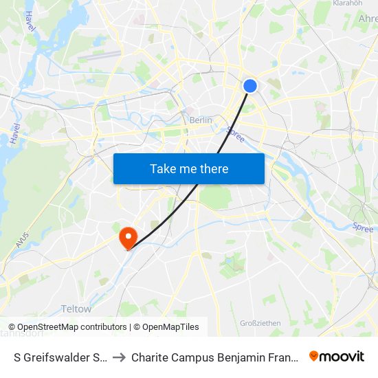 S Greifswalder Str. to Charite Campus Benjamin Franklin map
