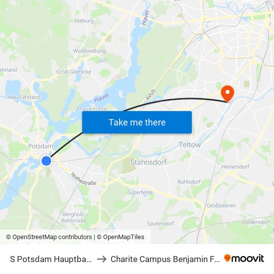 S Potsdam Hauptbahnhof to Charite Campus Benjamin Franklin map