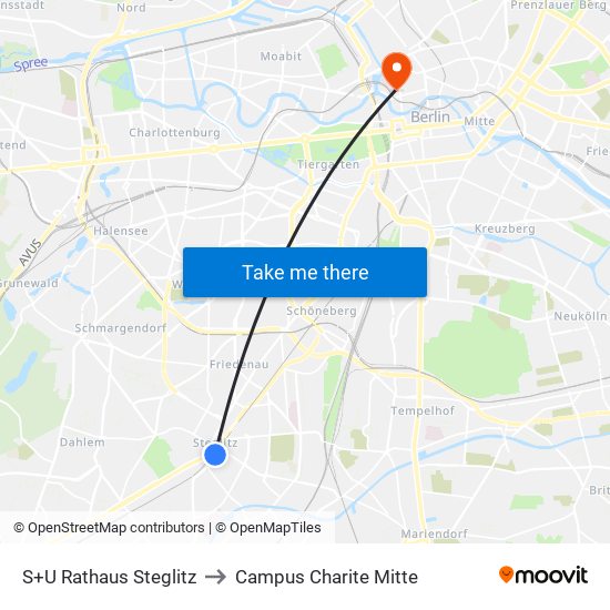 S+U Rathaus Steglitz to Campus Charite Mitte map