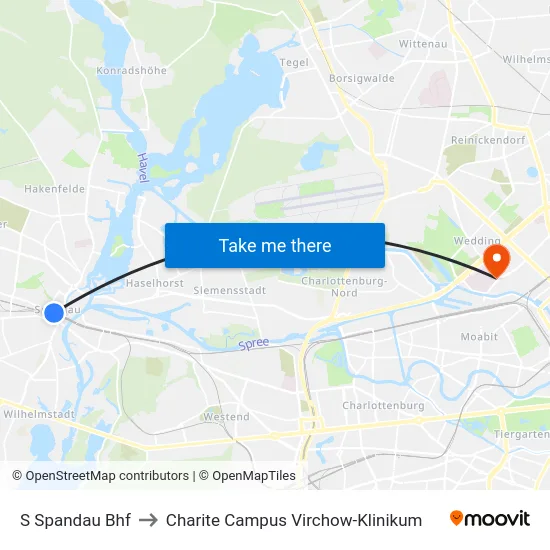 S Spandau Bhf to Charite Campus Virchow-Klinikum map
