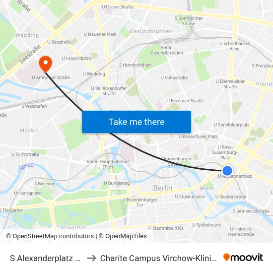 S Alexanderplatz Bhf to Charite Campus Virchow-Klinikum map