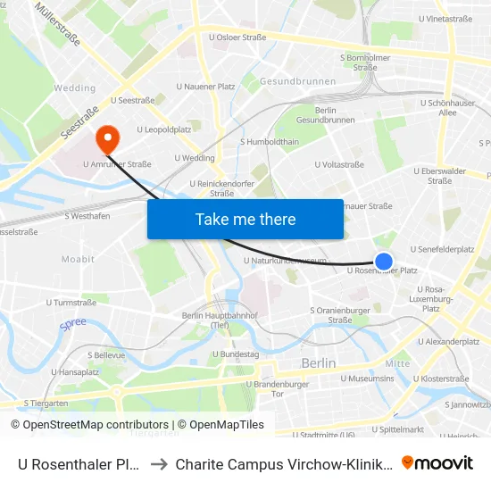 U Rosenthaler Platz to Charite Campus Virchow-Klinikum map