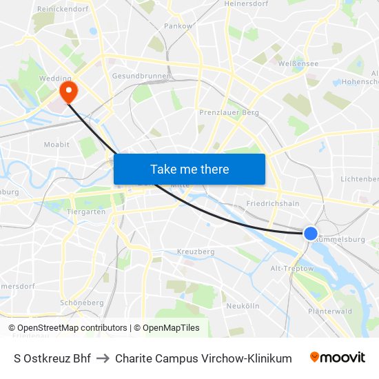 S Ostkreuz Bhf to Charite Campus Virchow-Klinikum map