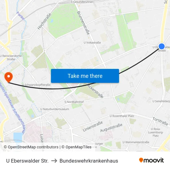 U Eberswalder Str. to Bundeswehrkrankenhaus map