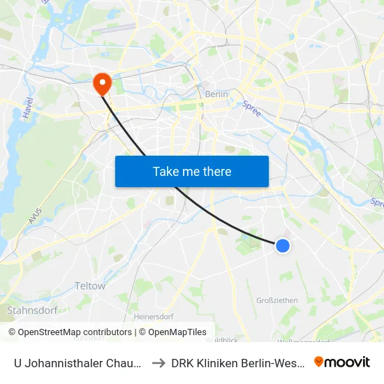 U Johannisthaler Chaussee to DRK Kliniken Berlin-Westend map