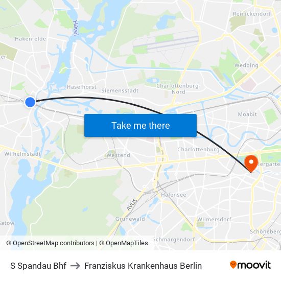 S Spandau Bhf to Franziskus Krankenhaus Berlin map