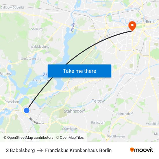 S Babelsberg to Franziskus Krankenhaus Berlin map