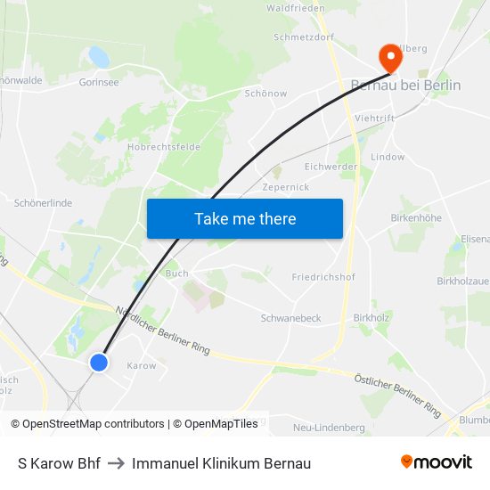 S Karow Bhf to Immanuel Klinikum Bernau map
