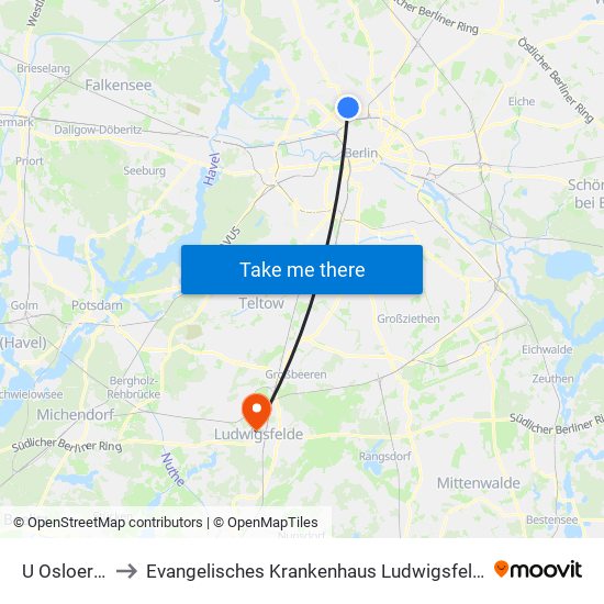 U Osloer Str. to Evangelisches Krankenhaus Ludwigsfelde-Teltow map