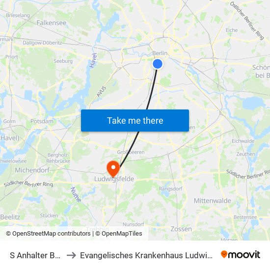 S Anhalter Bahnhof to Evangelisches Krankenhaus Ludwigsfelde-Teltow map