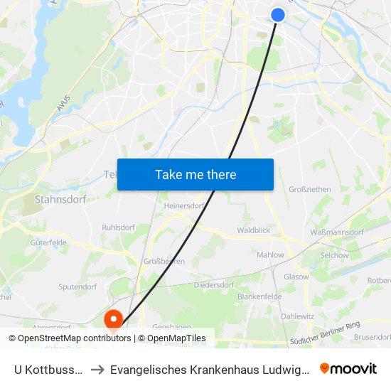 U Kottbusser Tor to Evangelisches Krankenhaus Ludwigsfelde-Teltow map