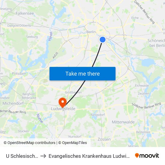 U Schlesisches Tor to Evangelisches Krankenhaus Ludwigsfelde-Teltow map