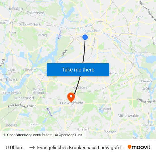 U Uhlandstr. to Evangelisches Krankenhaus Ludwigsfelde-Teltow map