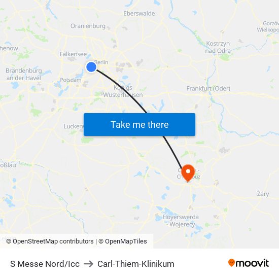 S Messe Nord/Icc to Carl-Thiem-Klinikum map