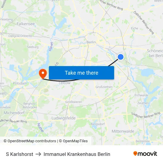 S Karlshorst to Immanuel Krankenhaus Berlin map