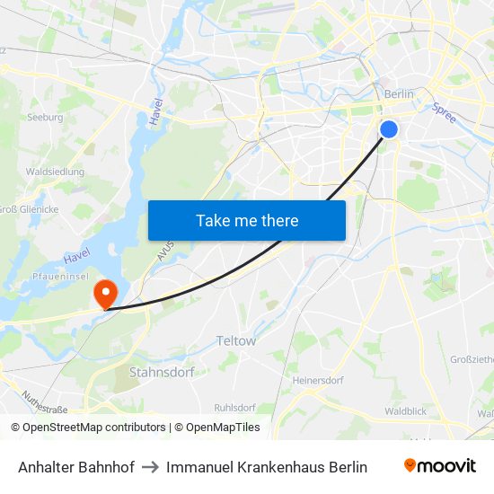 Anhalter Bahnhof to Immanuel Krankenhaus Berlin map