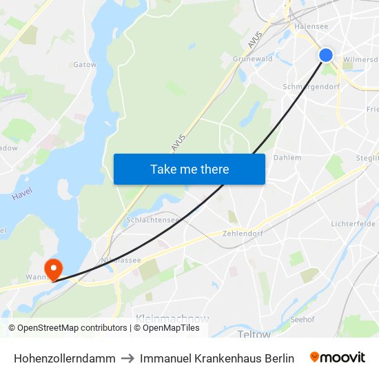 Hohenzollerndamm to Immanuel Krankenhaus Berlin map