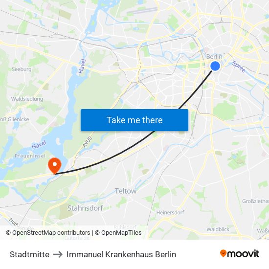 Stadtmitte to Immanuel Krankenhaus Berlin map